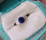 Platinum 2.70ct blue sapphire and diamond estate ring