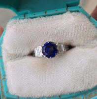 Platinum 2.70ct blue sapphire and diamond estate ring