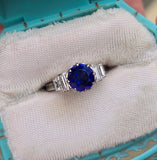 Platinum 2.70ct blue sapphire and diamond estate ring