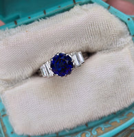 Platinum 2.70ct blue sapphire and diamond estate ring