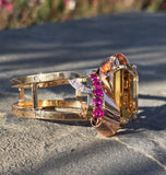 14k gold Retro mid-century c.1940's - 1950's citrine, ruby and diamond estate bracelet bangle