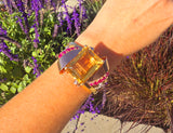 14k gold Retro mid-century c.1940's - 1950's citrine, ruby and diamond estate bracelet bangle