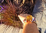 14k gold Retro mid-century c.1940's - 1950's citrine, ruby and diamond estate bracelet bangle