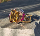 14k gold Retro mid-century c.1940's - 1950's citrine, ruby and diamond estate bracelet bangle