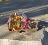 14k gold Retro mid-century c.1940's - 1950's citrine, ruby and diamond estate bracelet bangle