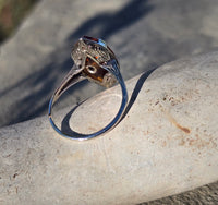 18k white gold citrine and diamond filigree Deco c.1920's estate ring