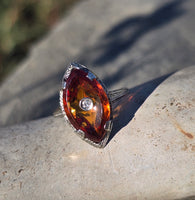 18k white gold citrine and diamond filigree Deco c.1920's estate ring