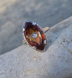 18k white gold citrine and diamond filigree Deco c.1920's estate ring