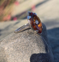 18k white gold citrine and diamond filigree Deco c.1920's estate ring