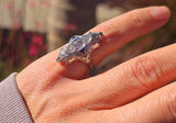 18k white gold diamond & sapphire estate Art Deco c.1920's filigree glove shield ring