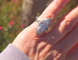 18k white gold diamond & sapphire estate Art Deco c.1920's filigree glove shield ring