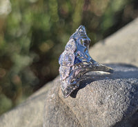 18k white gold diamond & sapphire estate Art Deco c.1920's filigree glove shield ring