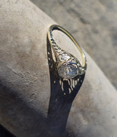 14k gold two tone old mine cut diamond solitaire antique estate ring