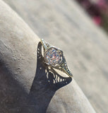 14k gold two tone old mine cut diamond solitaire antique estate ring