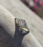 14k gold two tone old mine cut diamond solitaire antique estate ring