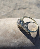 14k gold two tone old mine cut diamond solitaire antique estate ring