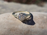 14k gold two tone old mine cut diamond solitaire antique estate ring