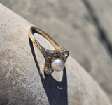 platinum & 18k gold two tone Edwardian pearl and diamond antique ring