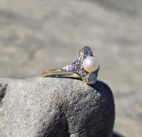 platinum & 18k gold two tone Edwardian pearl and diamond antique ring