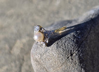 platinum & 18k gold two tone Edwardian pearl and diamond antique ring