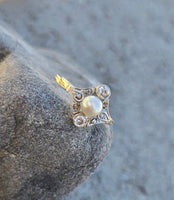 platinum & 18k gold two tone Edwardian pearl and diamond antique ring