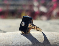 10k gold vintage Art deco c.1920's black onyx and diamond ring