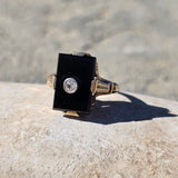 10k gold vintage Art deco c.1920's black onyx and diamond ring