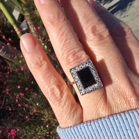 18ct with platinum top Deco black onyx and diamond rare LOCKET ring