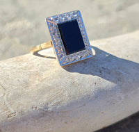 18ct with platinum top Deco black onyx and diamond rare LOCKET ring