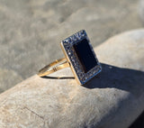 18ct with platinum top Deco black onyx and diamond rare LOCKET ring