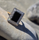 18ct with platinum top Deco black onyx and diamond rare LOCKET ring