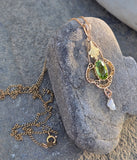 10k gold Victorian peridot and pearl necklace pendant lavaliere