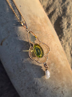 10k gold Victorian peridot and pearl necklace pendant lavaliere