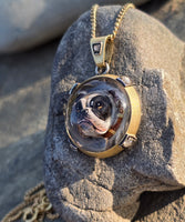 Victorian 18ct gold and silver BULLDOG DOG  ESSEX crystal and diamond pendant necklace