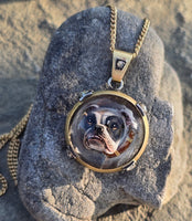 Victorian 18ct gold and silver BULLDOG DOG  ESSEX crystal and diamond pendant necklace