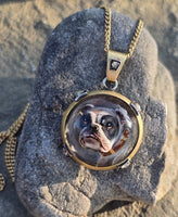 Victorian 18ct gold and silver BULLDOG DOG  ESSEX crystal and diamond pendant necklace