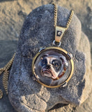 Victorian 18ct gold and silver BULLDOG DOG  ESSEX crystal and diamond pendant necklace