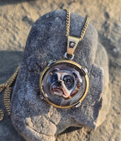 Victorian 18ct gold and silver BULLDOG DOG  ESSEX crystal and diamond pendant necklace