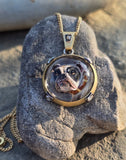 Victorian 18ct gold and silver BULLDOG DOG  ESSEX crystal and diamond pendant necklace