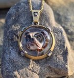 Victorian 18ct gold and silver BULLDOG DOG  ESSEX crystal and diamond pendant necklace