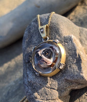 Victorian 18ct gold and silver BULLDOG DOG  ESSEX crystal and diamond pendant necklace