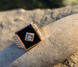 10k gold vintage Deco onyx diamond ring