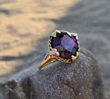 10k gold two tone vintage estate floral amethyst ring