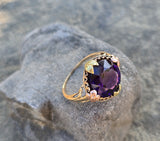 10k gold two tone vintage estate floral amethyst ring