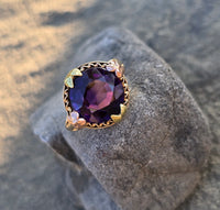 10k gold two tone vintage estate floral amethyst ring