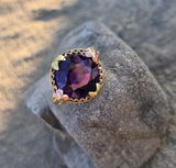 10k gold two tone vintage estate floral amethyst ring