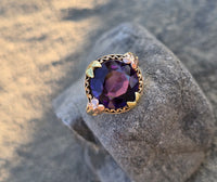 10k gold two tone vintage estate floral amethyst ring