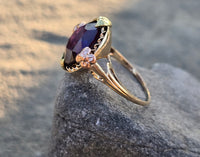 10k gold two tone vintage estate floral amethyst ring