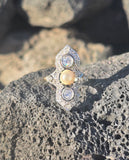 18k gold two tone Deco pearl and diamond antique ring