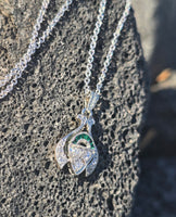 14k white gold Art Deco c.1920's diamond and emerald necklace pendant